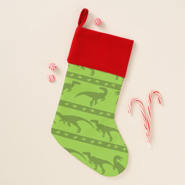 Green Raptor Pattern Christmas Stocking (Front)