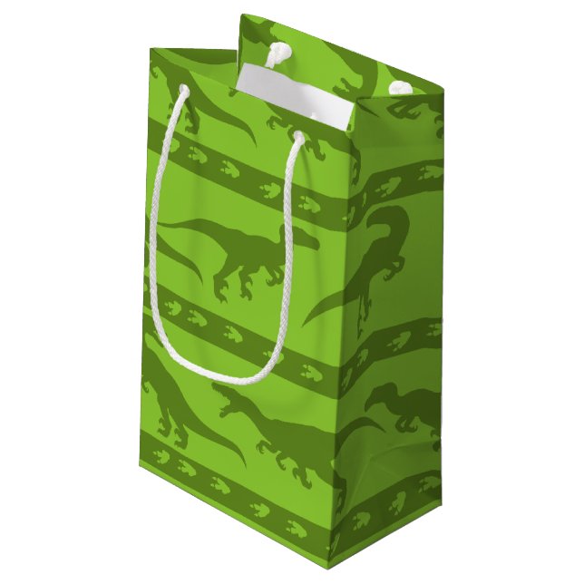 Green Raptor Pattern Small Gift Bag (Back Angled)