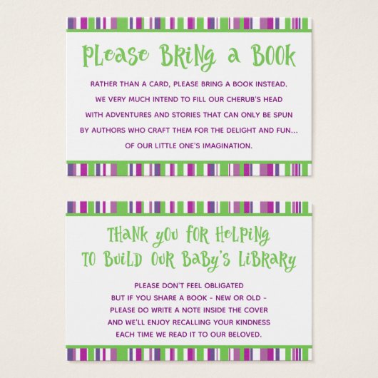 Green & Raspberry Stripes Baby Shower Book Request (Front & Back)