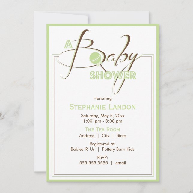 Green Rattle | Baby Shower Invitaton Invitation (Front)