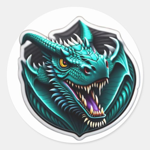 Green Razor Tooth Dragon Head 1 Classic Round Sticker