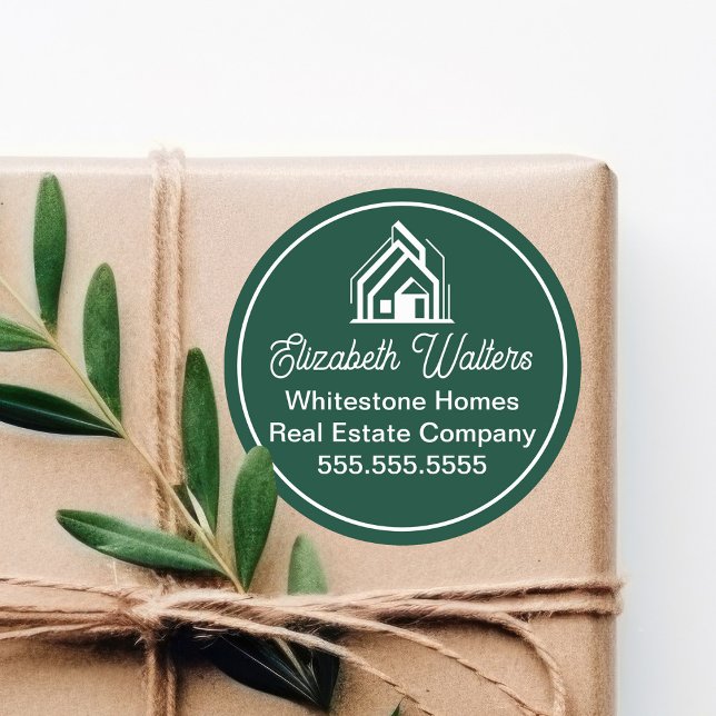 Green Real Estate Company Customized Realtor Classic Round Sticker (Creator Uploaded)