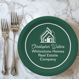 Green Real Estate Company Customized Realtor Party Paper Plates
