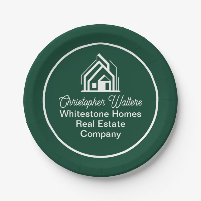 Green Real Estate Company Customized Realtor Party Paper Plates (Front)