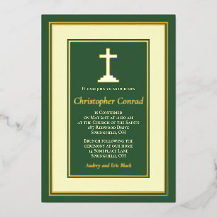 Green Real Gold Foil Catholic Confirmation Invitation