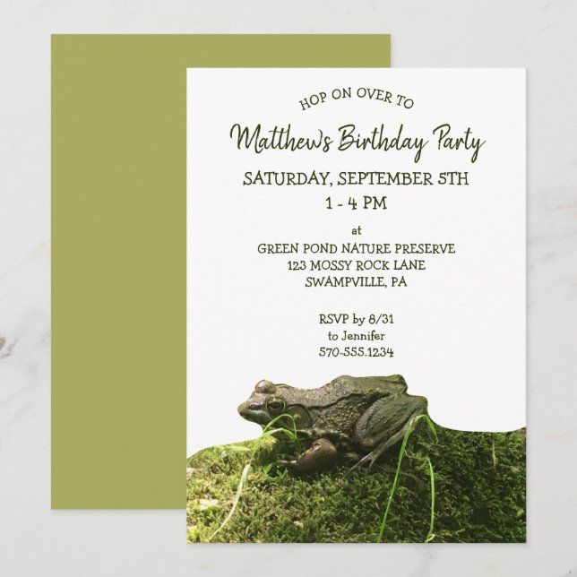 Green Realistic Frog Photo Custom Party Invitation (Front/Back)