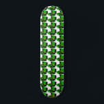 Green Record Player Houndstooth Skateboard<br><div class="desc">This Green Record Player Houndstooth Skateboard takes two classics and brings them together. The mid century modern, minimalist art design features a repeating, cartoon drawing of a bright green, portable record player. The images are places in a such a way that a kitschy houndstooth pattern is formed. Whether you are...</div>