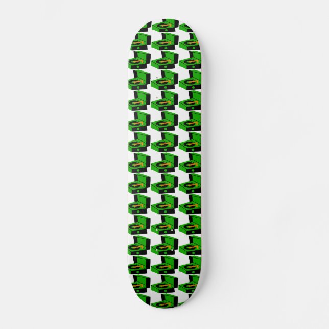 Green Record Player Houndstooth Skateboard Deck (Front)