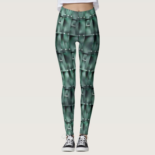 Green rectangular shapes and gray spots leggings (Front)