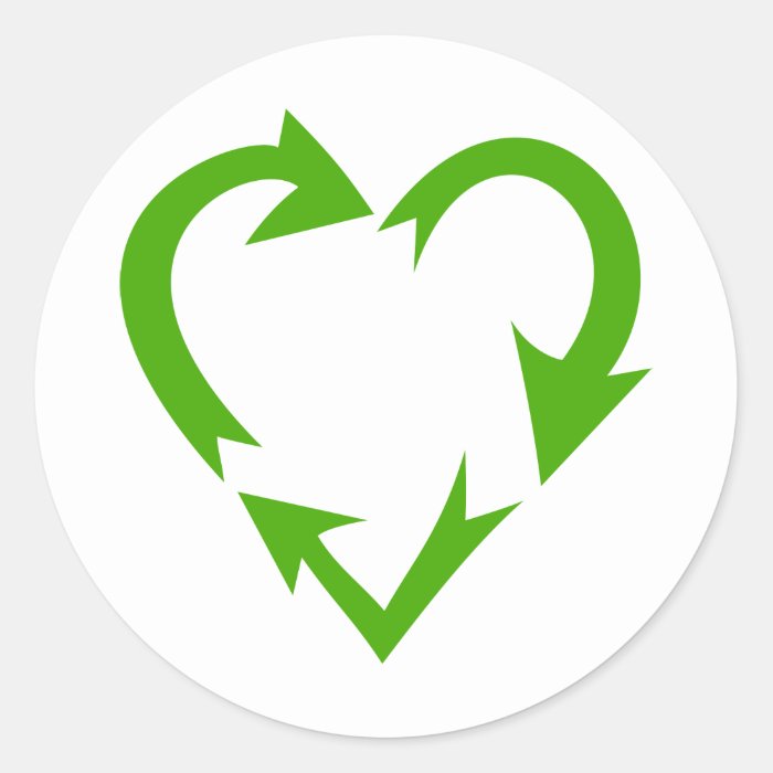 Green Recycle Heart Round Sticker