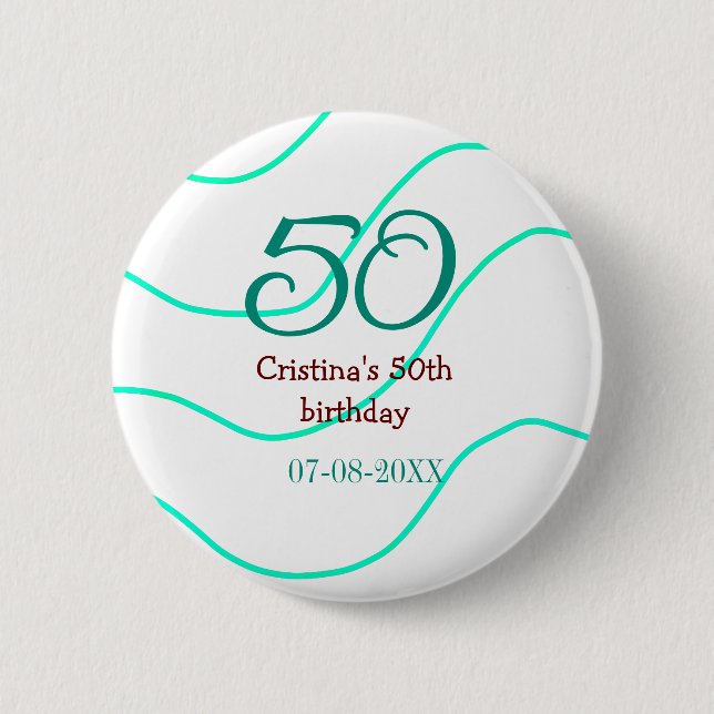 Green red 50 birthday anniversary add name date p button (Front)