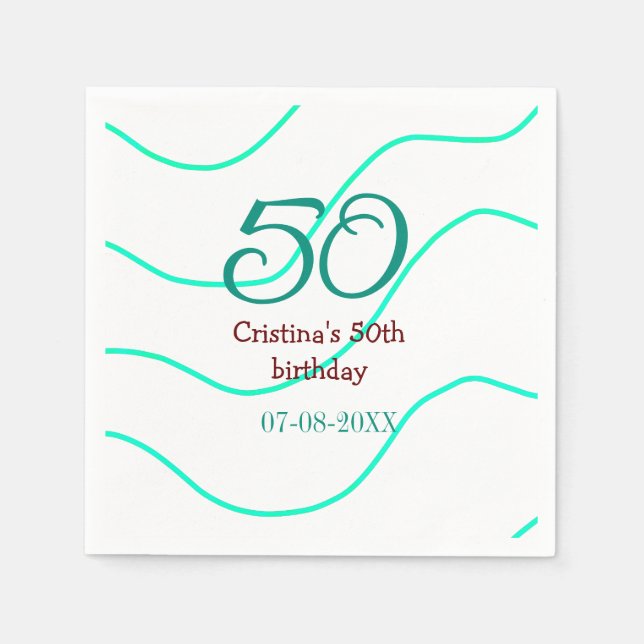 Green red 50 birthday anniversary add name date p napkins (Front)