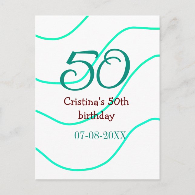 Green red 50 birthday anniversary add name date p postcard (Front)