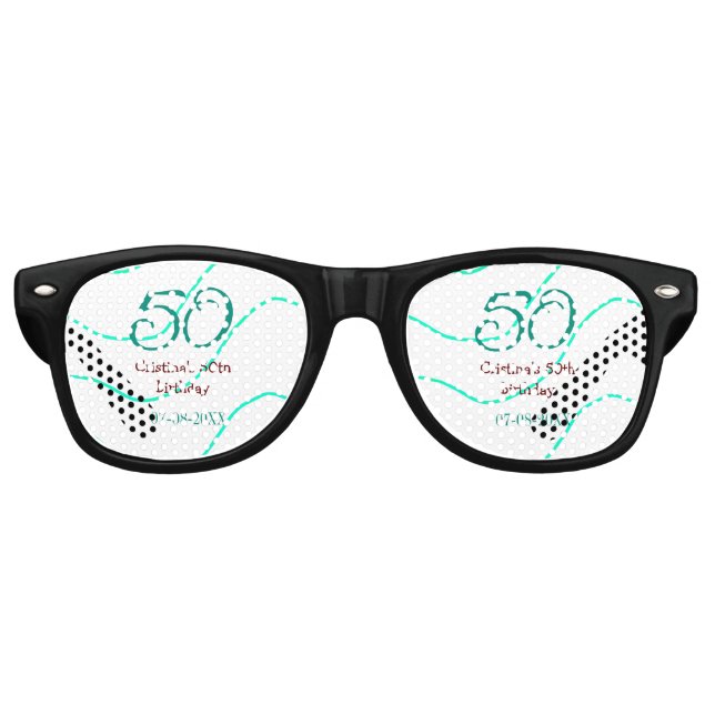 Green red 50 birthday anniversary add name date p retro sunglasses (Front)