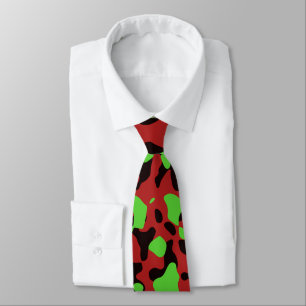 Green, Red, and Black Camouflage Abstract Pattern Neck Tie