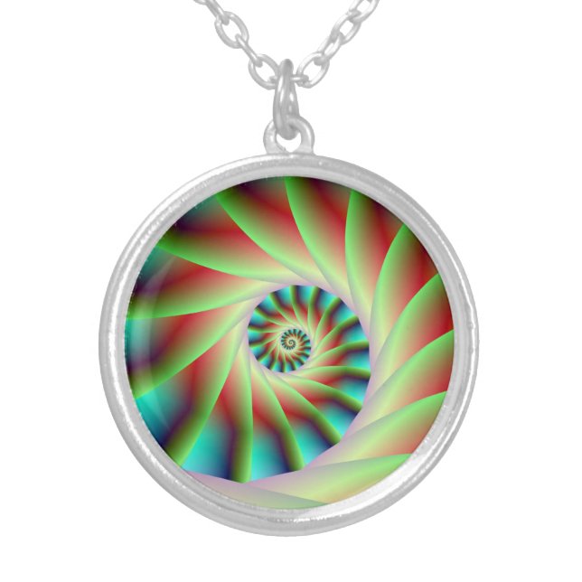 Green Red and Blue Spiral Steps Necklace (Front)