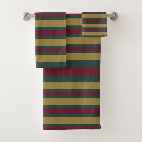 Green Red And Gold Christmas Candied Striped Bath Towel Set