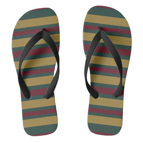 Green Red And Gold Christmas Candied Striped Flip Flops