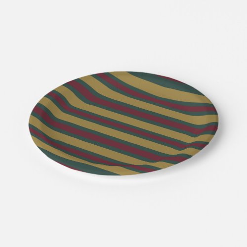 Green Red And Gold Christmas Candied Striped Paper Plates