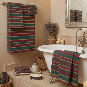 Green Red And Gold Christmas Candy Stripes Bath Towel Set