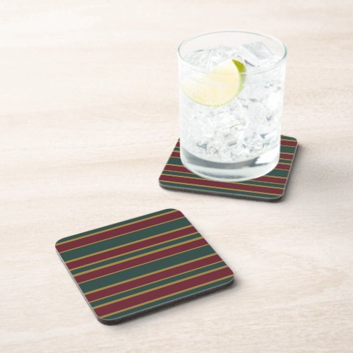 Green Red And Gold Christmas Candy Stripes Beverage Coaster