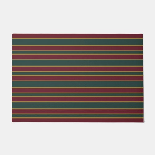 Green Red And Gold Christmas Candy Stripes Doormat
