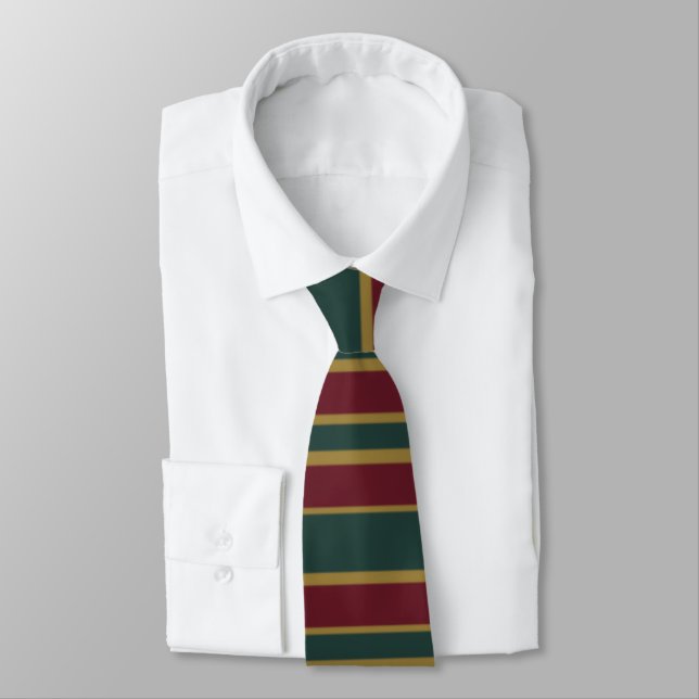 Green Red And Gold Christmas Candy Stripes Neck Tie (Tied)