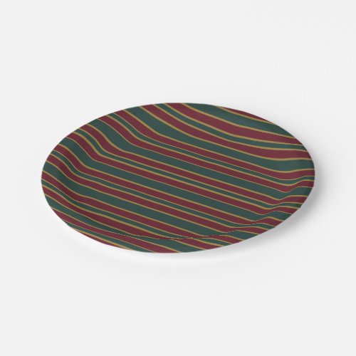 Green Red And Gold Christmas Candy Stripes Paper Plates