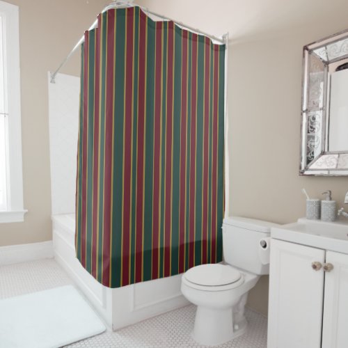 Green Red And Gold Christmas Candy Stripes Shower Curtain