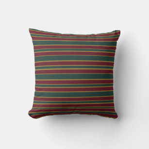 Green Red And Gold Christmas Candy Stripes Throw Pillow