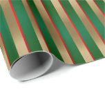 Green, Red and Gold Christmas Stripes Wrapping Paper<br><div class="desc">Traditional Christmas gift wrapping paper. ⭐99% of my designs in my store are done in layers. This makes it easy for you to resize and move the graphics and text around so that it will fit each product perfectly. 📌 (Please be sure to resize or move graphics if needed before...</div>