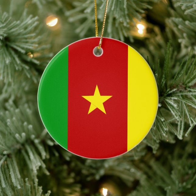 Green Red and Gold Flag of Cameroon with Star Ceramic Ornament (Tree)