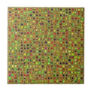 Green, Red And Gold Mosaic Textured Tiles Pattern