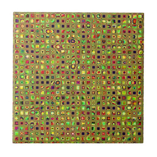 Green Red And Gold Mosaic Textured Tiles Pattern