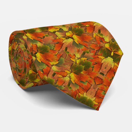 Green Red And Golden Autumn Leaves Neck Tie