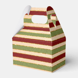 Green, Red and old Foil Striped Christmas Pattern Favor Boxes