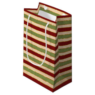 Green, Red and old Foil Striped Christmas Pattern Small Gift Bag