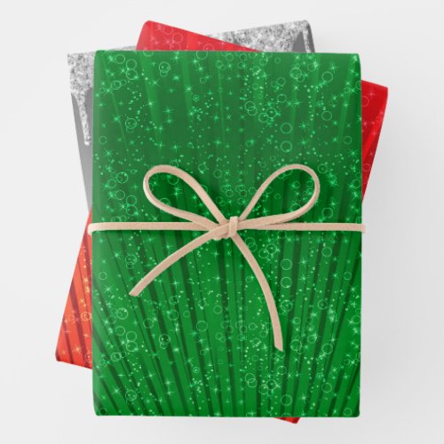 Green Red and Silver Wrapping Paper Sheets