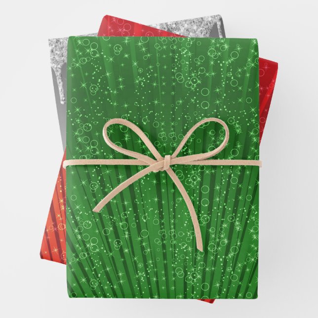 Green, Red, and Silver Wrapping Paper Sheets (In situ)