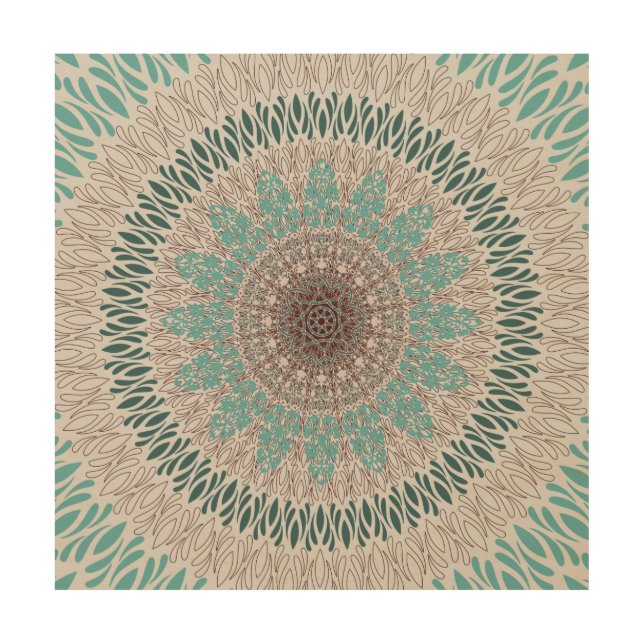 Green, Red, and Teal Boho Mandala  Wood Wall Art (Front)