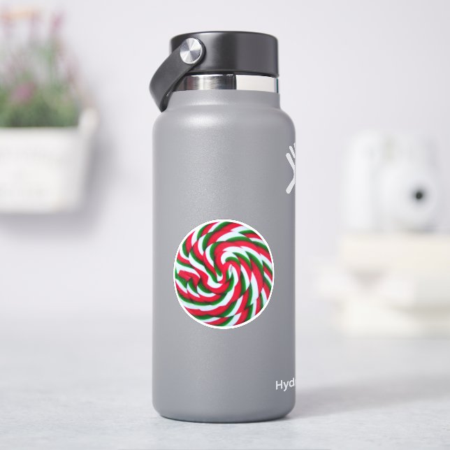 Green Red and White Candy Circle Shape Photo Sticker (HydroFlask)