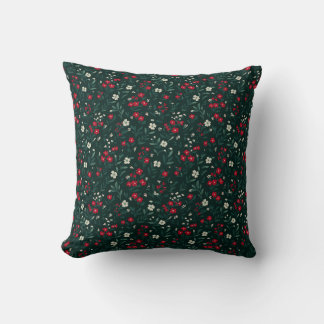 Green red and white Christmas flowers Throw Pillow