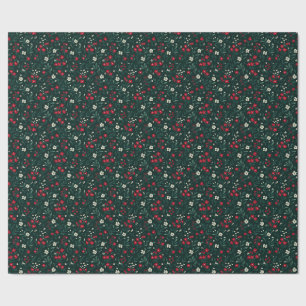 Green red and white Christmas flowers Wrapping Paper
