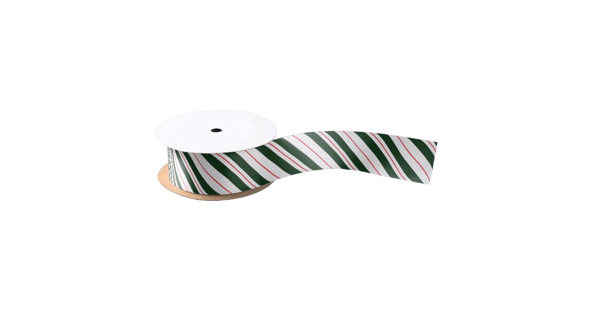 Candy cane stripe ribbon in red and white printed on 7/8 white single face  satin, 10 yards