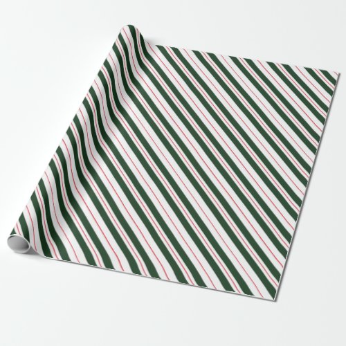 Green Red and White Diagonal Striped Candy Cane Wrapping Paper