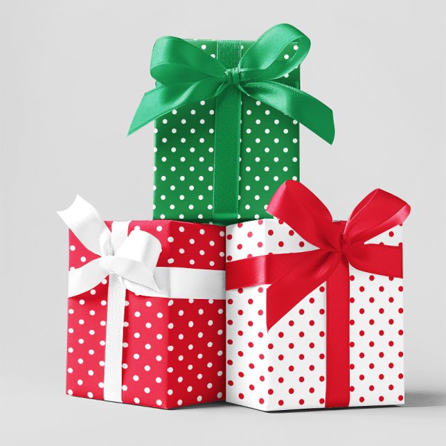 Green Red and White Holiday Polka Dot Mix Wrapping Paper Sheets (Green Red and White Holiday Polka Dot Mix Wrapping Paper Sheets)