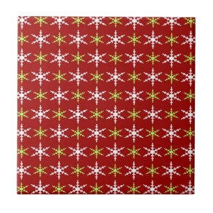 Green, red and white snowflakes pattern ceramic tile