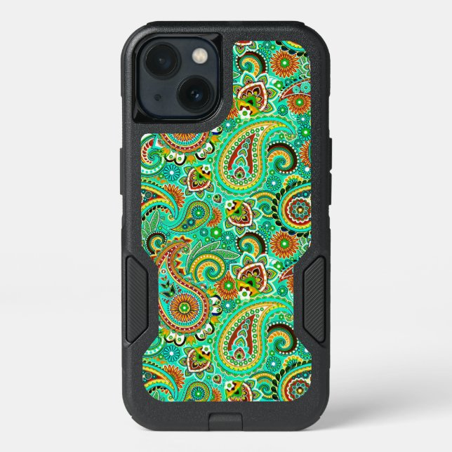 Green Red And Yellow Paisley Otterbox iPhone Case (Back)
