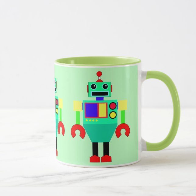 GREEN, RED AND YELLOW ROBOT MUG (Right)
