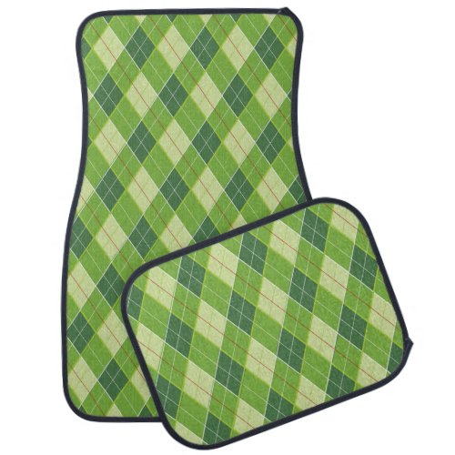 Green red argyle patterned plaid golf car mats